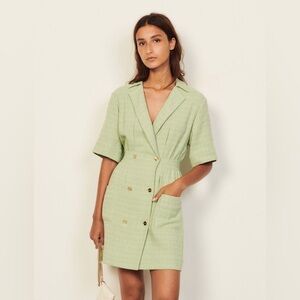 NWT -  SANDRO Alize Double Breasted Tweed Dress - Almond Green - Size 36 - Green